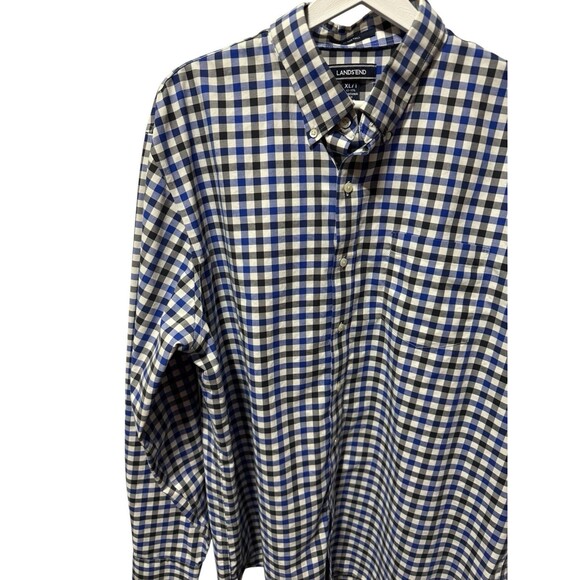 Lands End Men’s Plaid Long Sleeve Button Down XL/T 17-17 1/2 Blue, Black, White - Picture 3 of 11